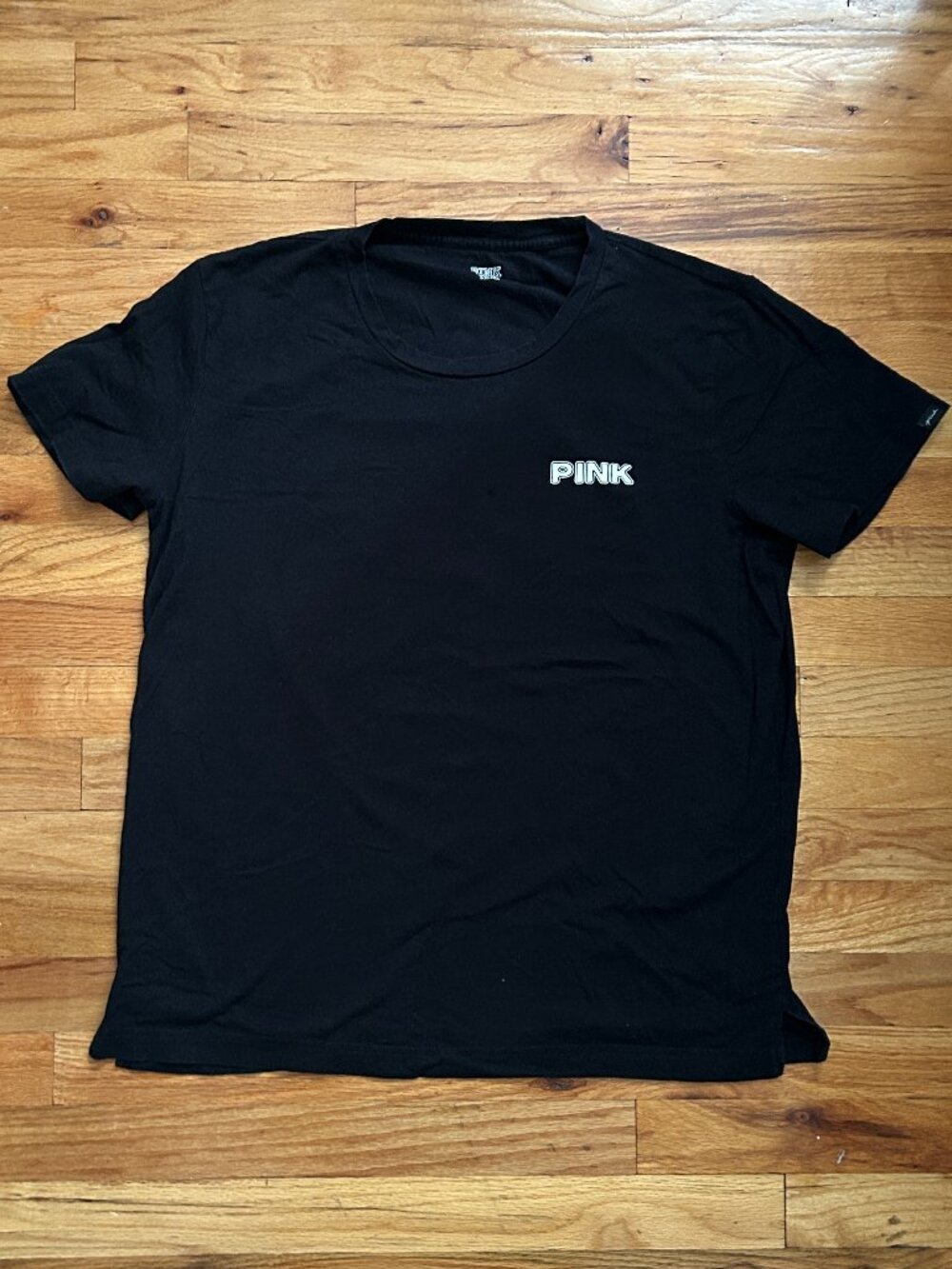 PINK Victoria's Secret Black T-Shirt Women's Large Neon Summer Beach Graphic